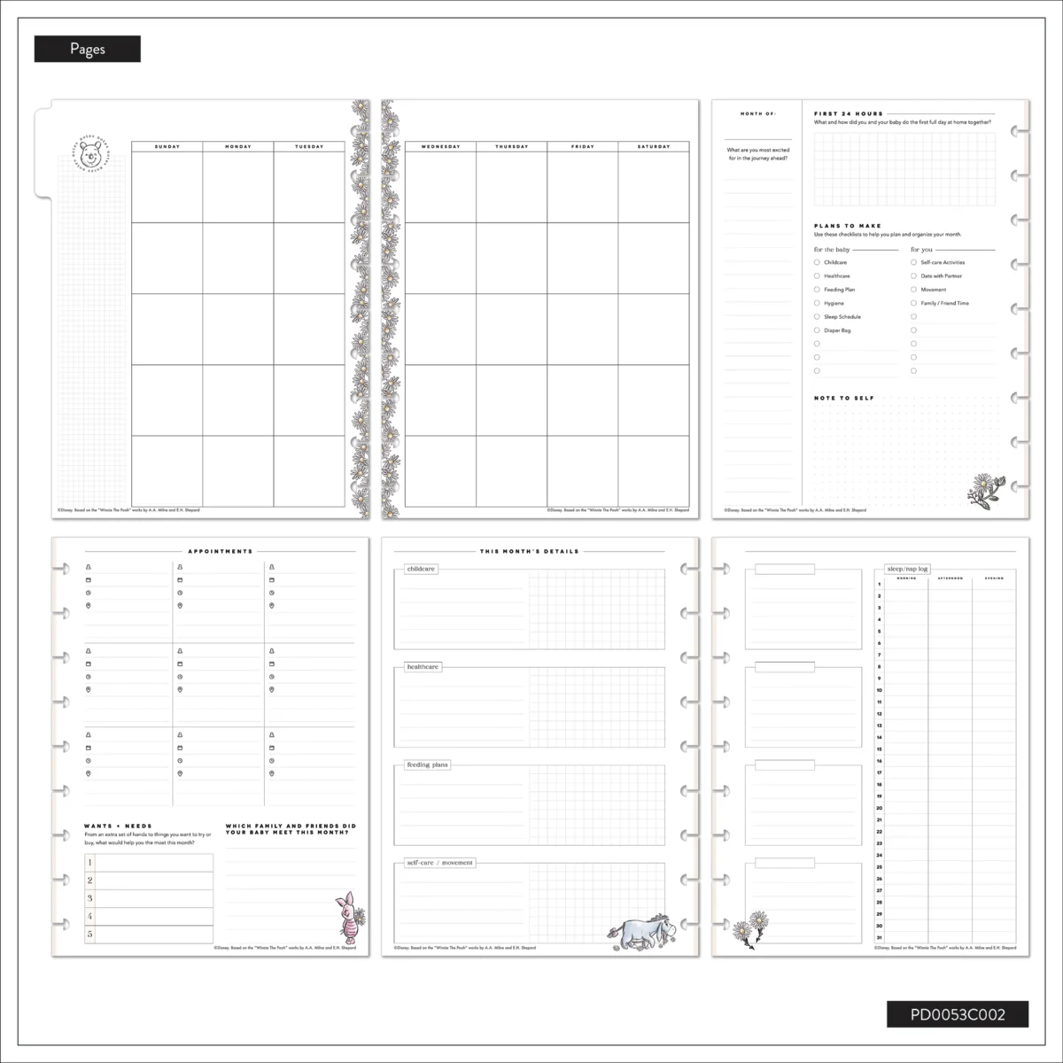Undated Disney Winnie the Pooh Customizable Baby Planner - Classic Baby's First Year Layout - 12 Months - Image 23